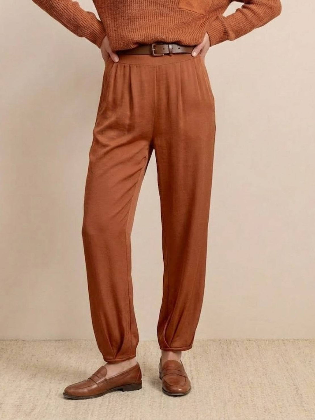 European Minimalism: Relaxed Sweater Top And Trouser Set rusty orange image 4 