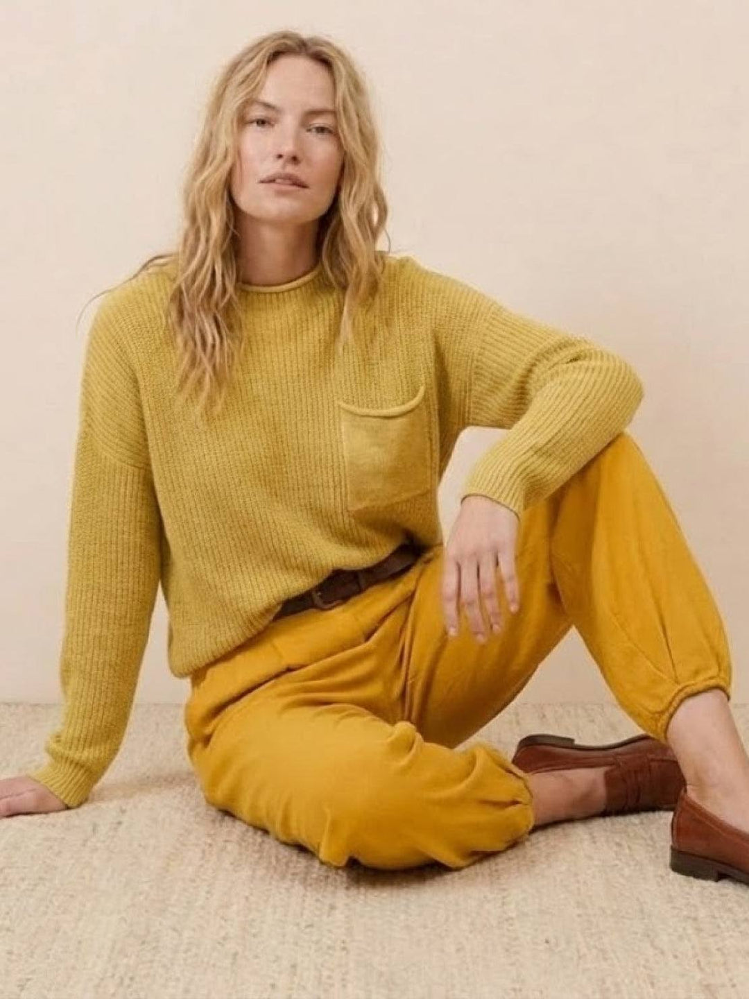 European Minimalism: Relaxed Sweater Top And Trouser Set yellow image 5 