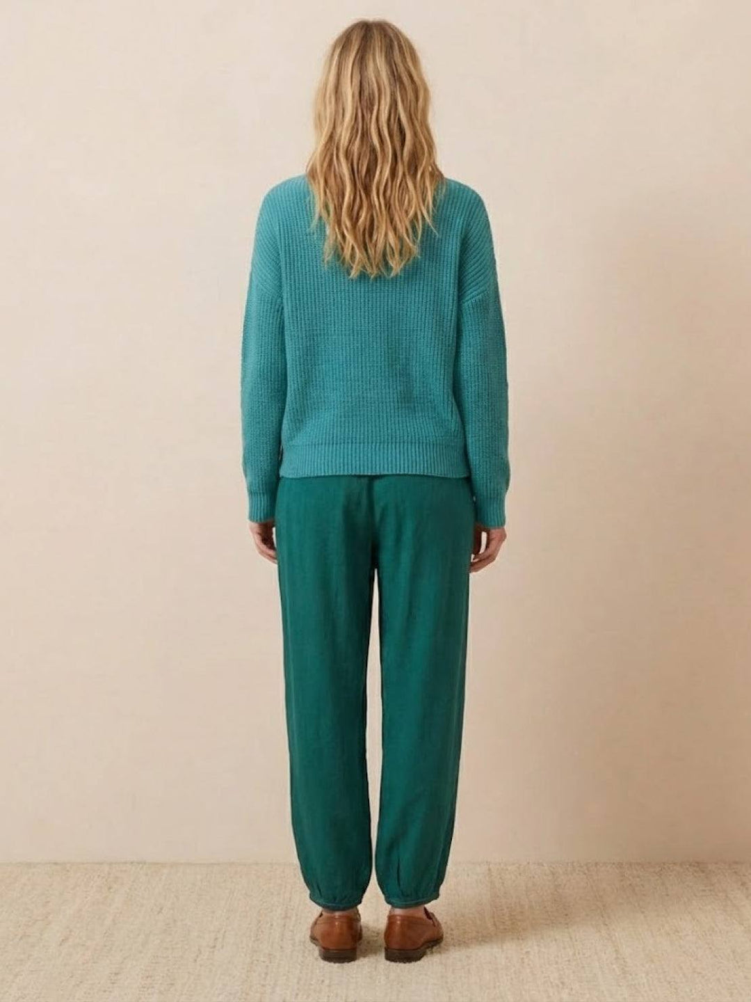 European Minimalism: Relaxed Sweater Top And Trouser Set turquoise image 2 