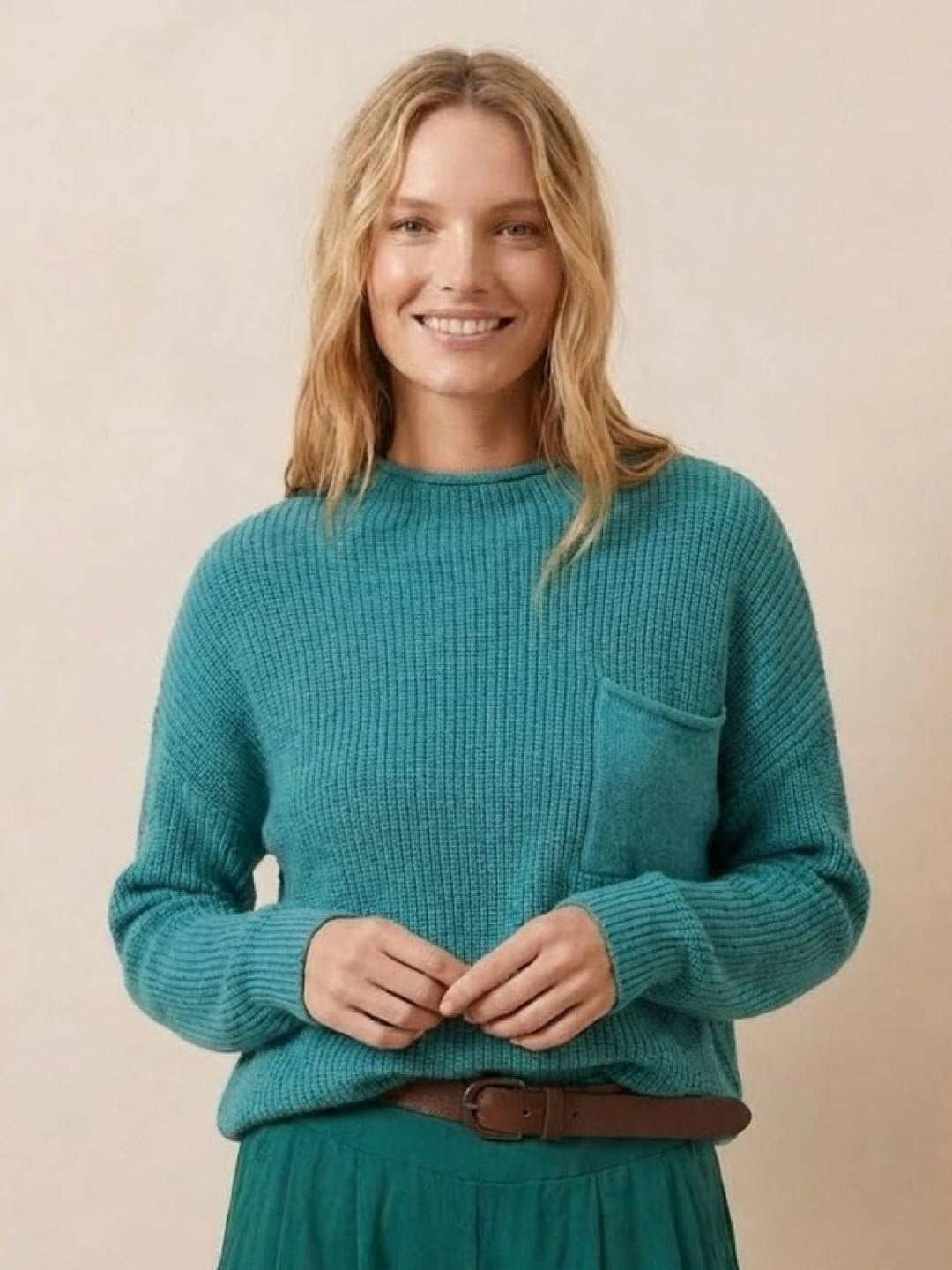 European Minimalism: Relaxed Sweater Top And Trouser Set turquoise image 3 