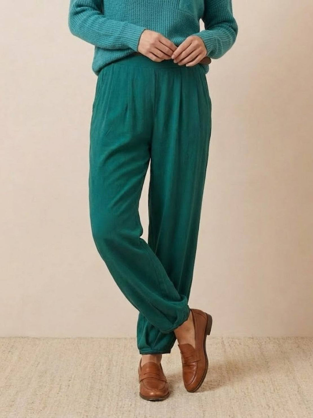 European Minimalism: Relaxed Sweater Top And Trouser Set turquoise image 4 