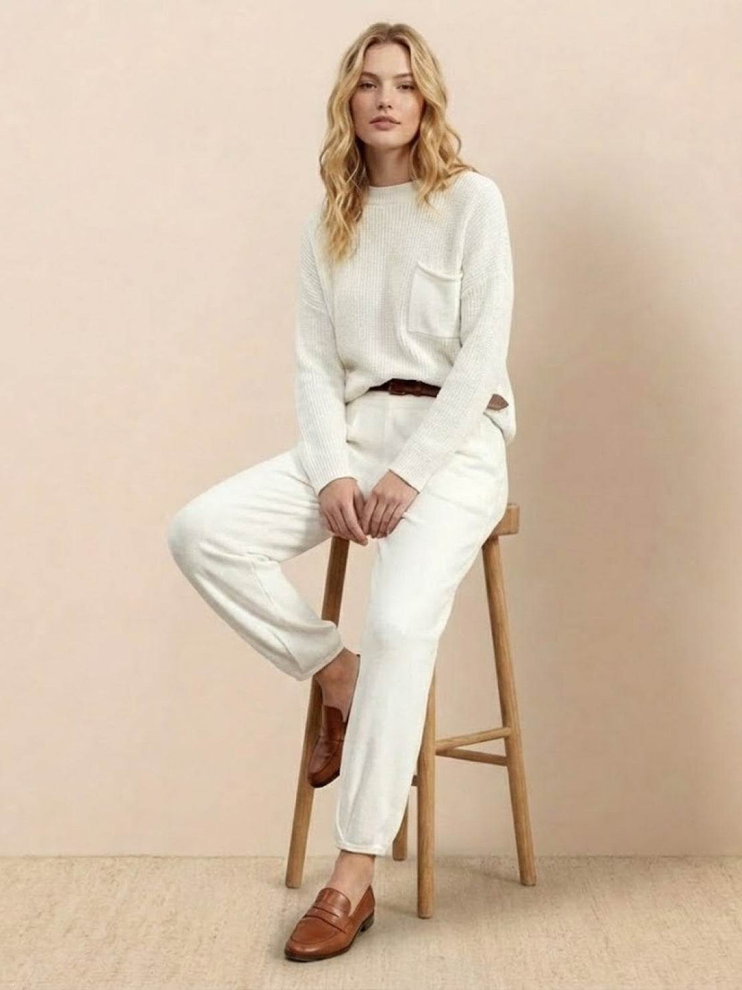European Minimalism: Relaxed Sweater Top And Trouser Set white image 1 