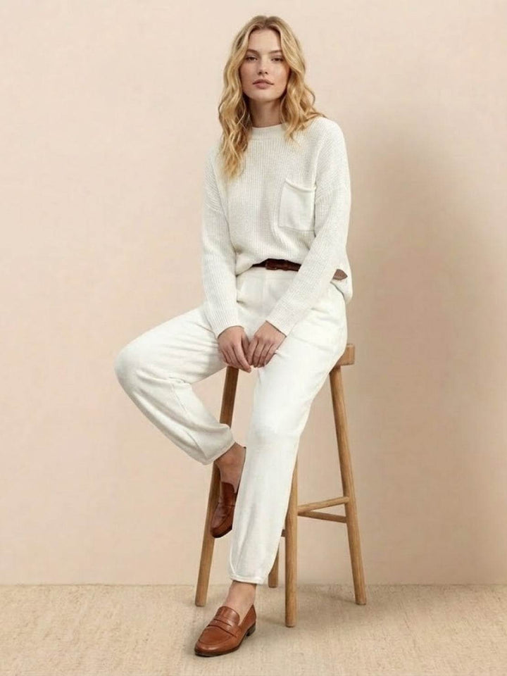 European Minimalism: Relaxed Sweater Top And Trouser Set white image 1 