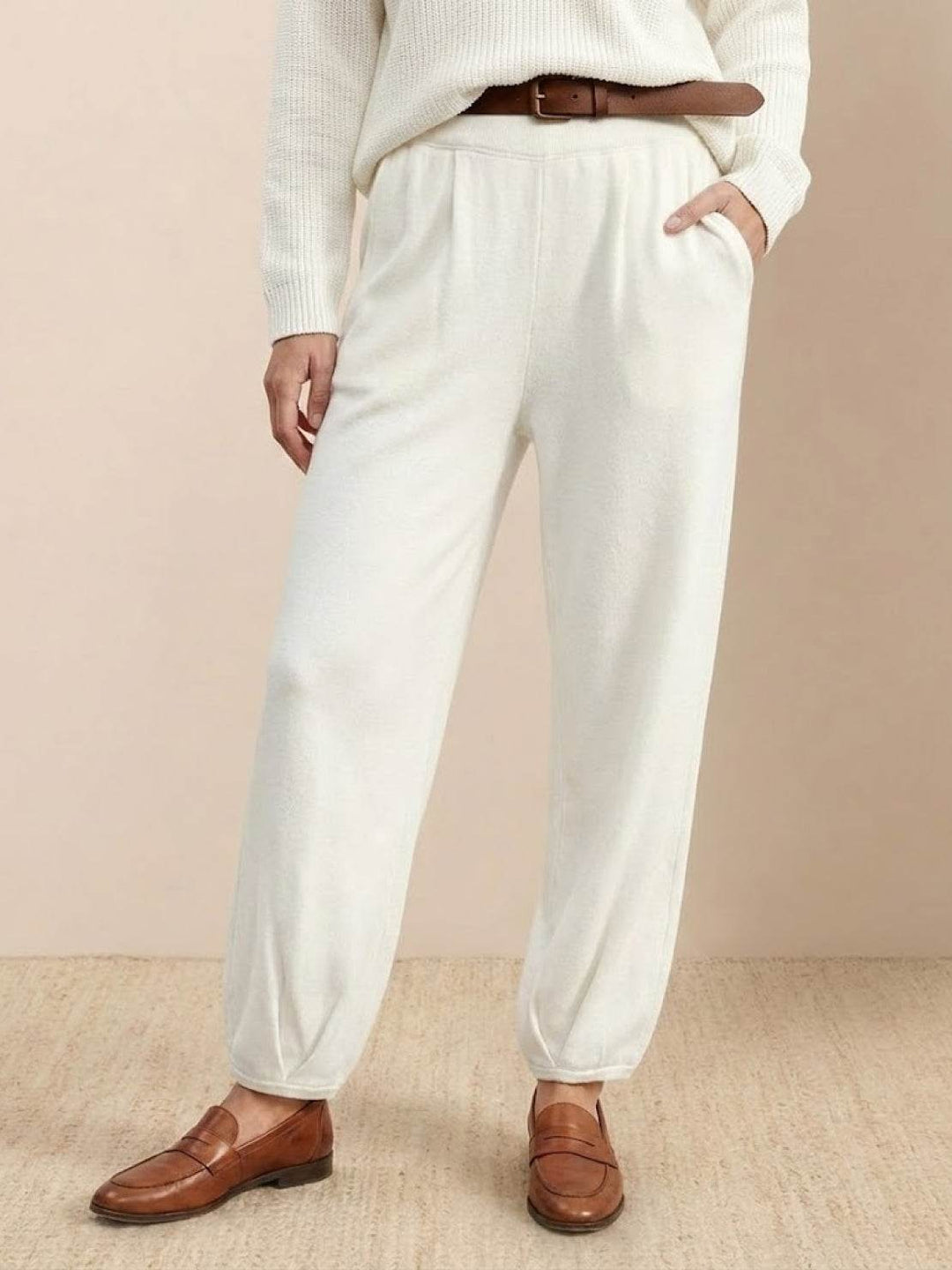 European Minimalism: Relaxed Sweater Top And Trouser Set white image 4 