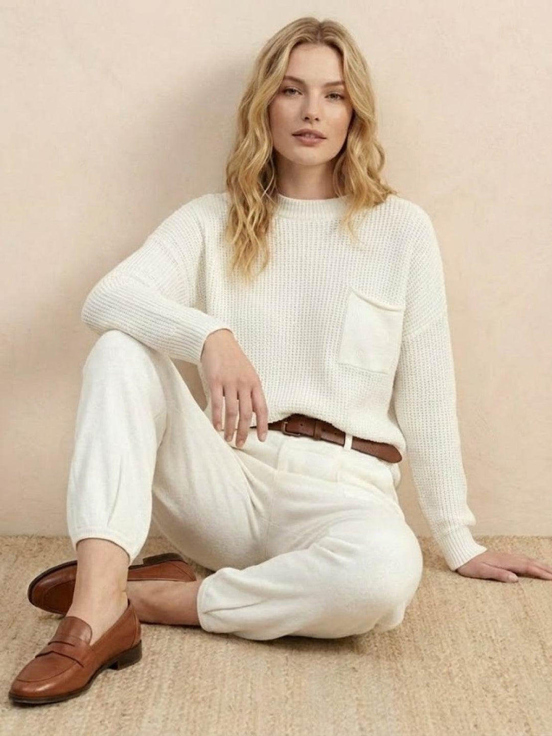 European Minimalism: Relaxed Sweater Top And Trouser Set white image 5 