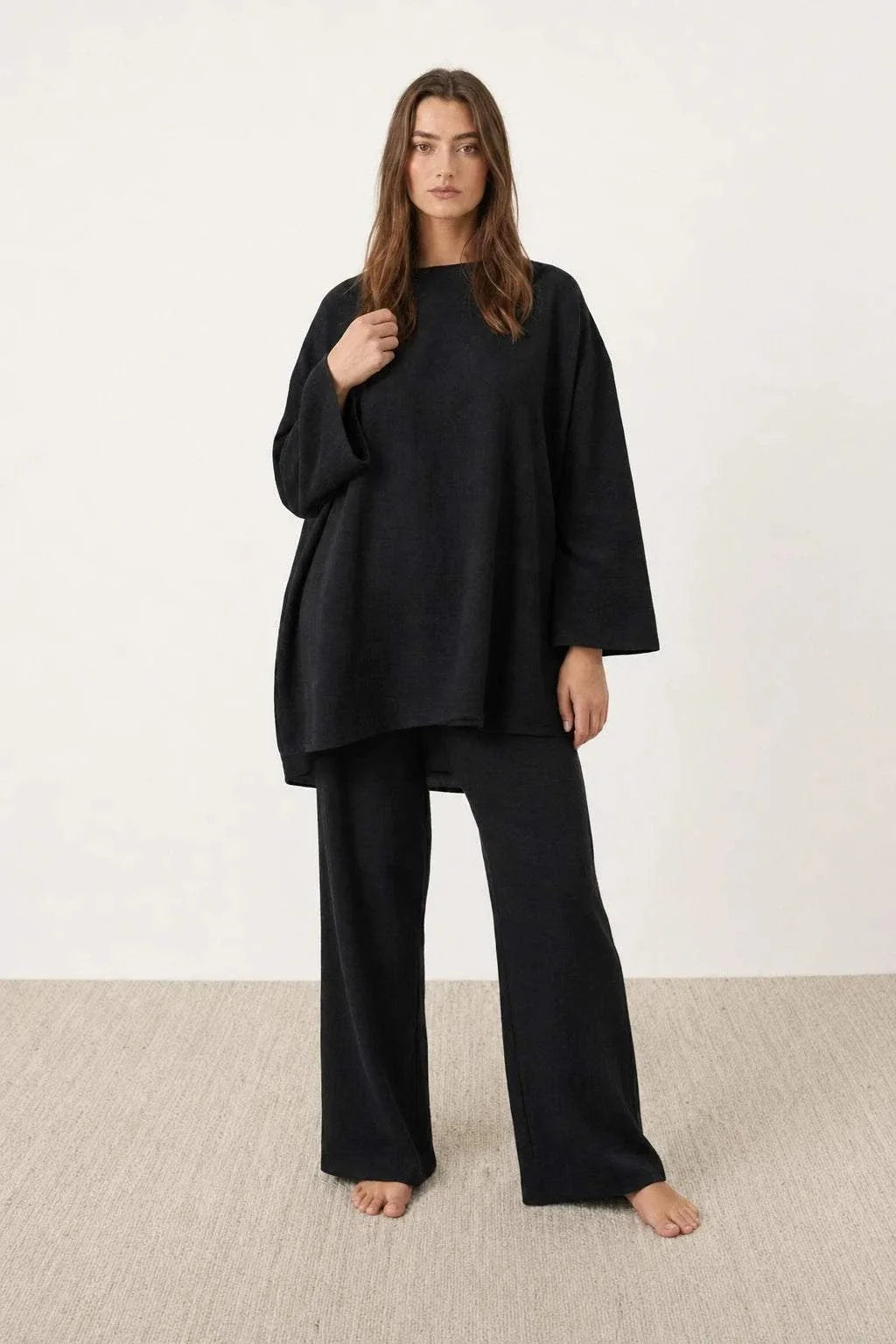 Everyday Fashion Loose Fit Two-Piece Matching Set black image 1 