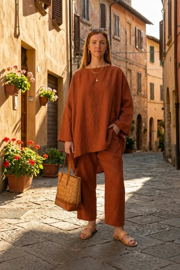 Everyday Fashion Loose Fit Two-Piece Matching Set rusty orange image 2 