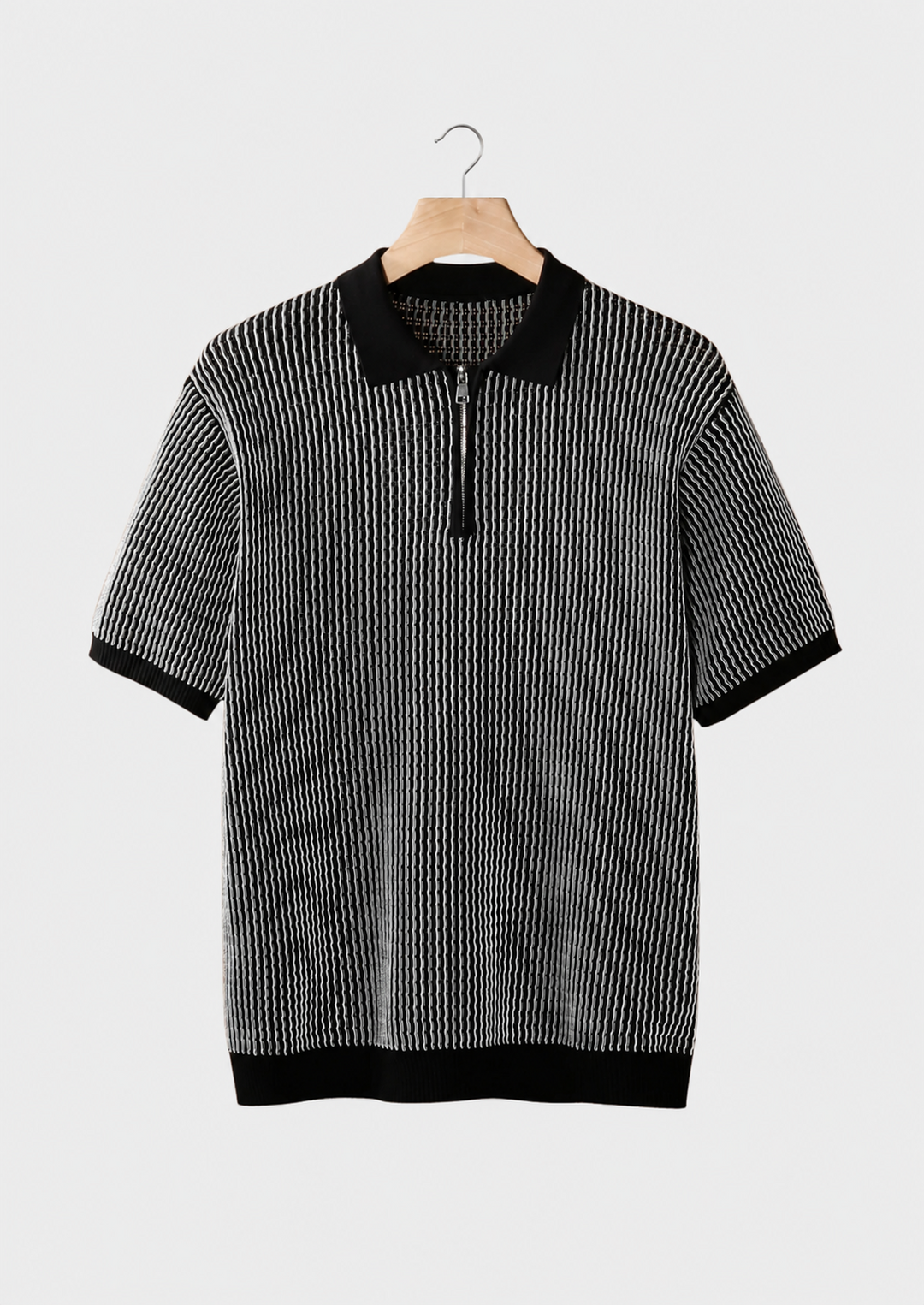 Geometric Textured Zipper Polo black image 1 #color_black