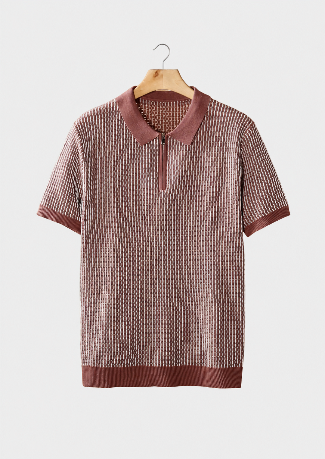 Geometric Textured Zipper Polo dusty rose image 1 #color_dusty-rose