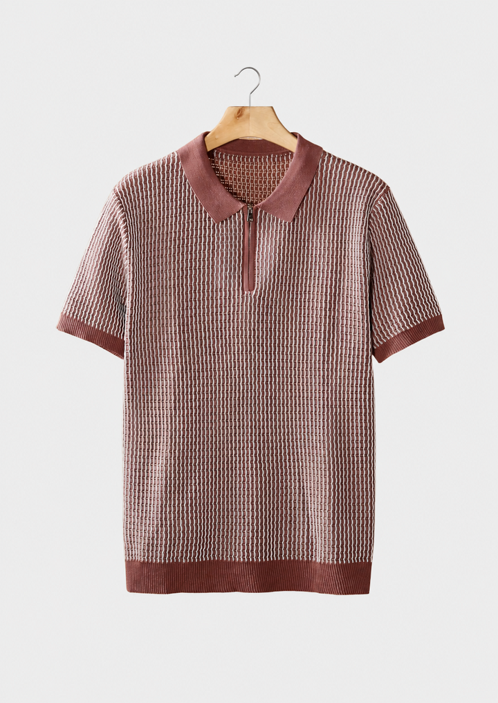 Geometric Textured Zipper Polo dusty rose image 1 #color_dusty-rose