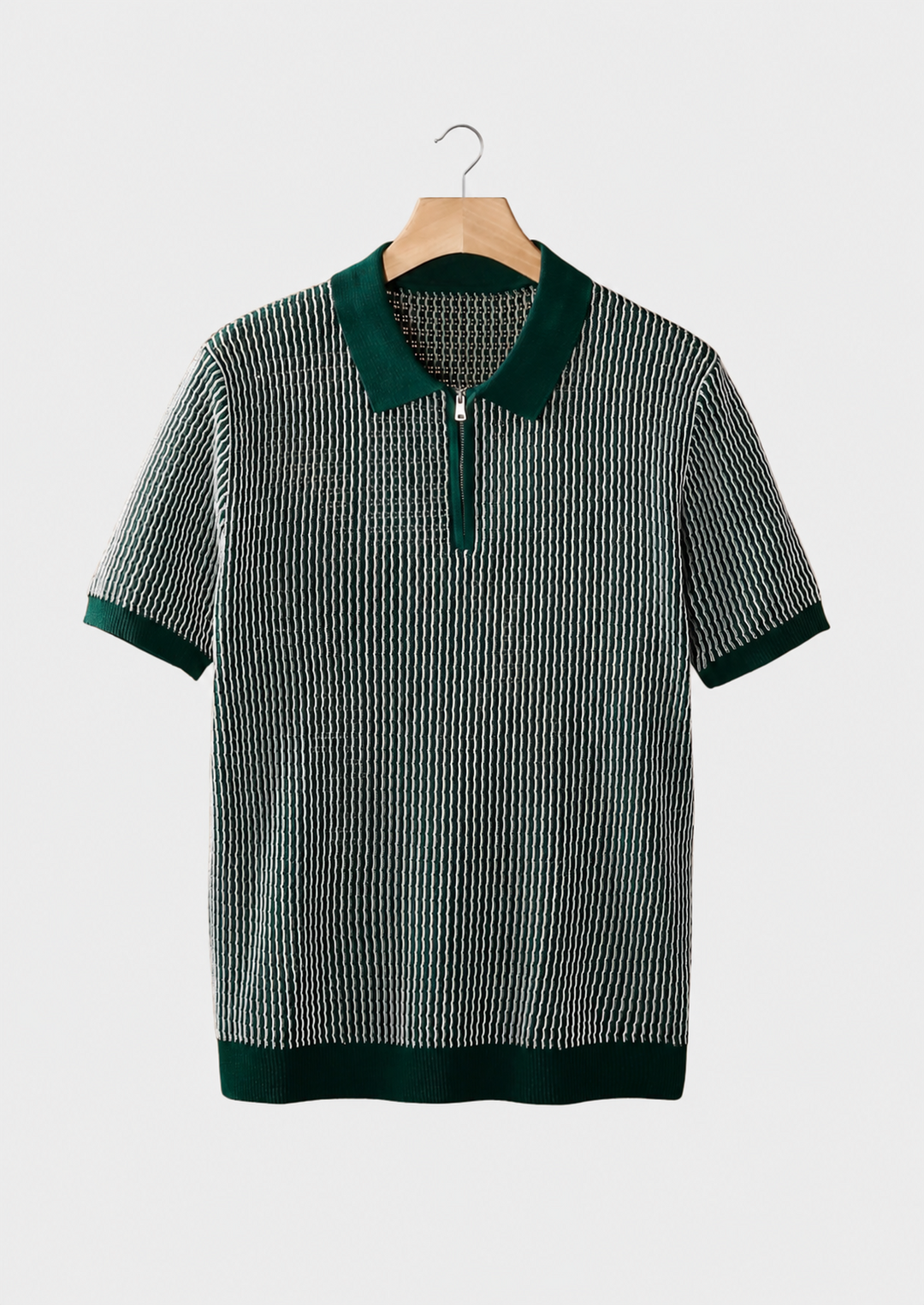 Geometric Textured Zipper Polo green image 1 #color_green