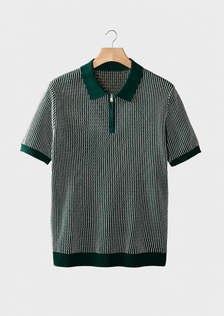Geometric Textured Zipper Polo green image 1 #color_green