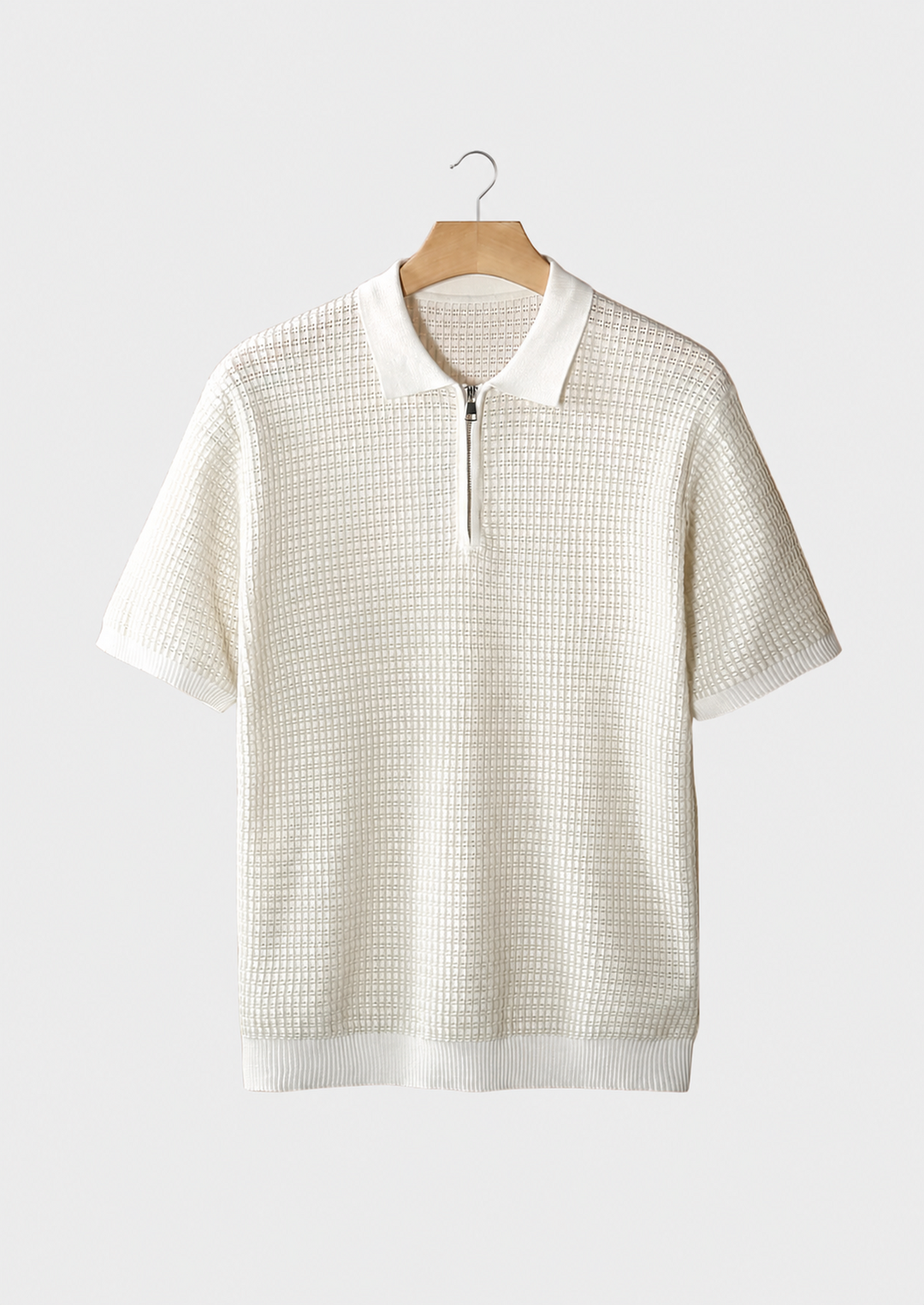 Geometric Textured Zipper Polo white image 1 #color_white