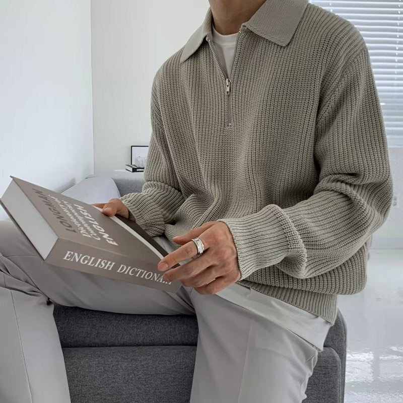 TEXTURED OVERSIZED ZIP-FRONT POLO