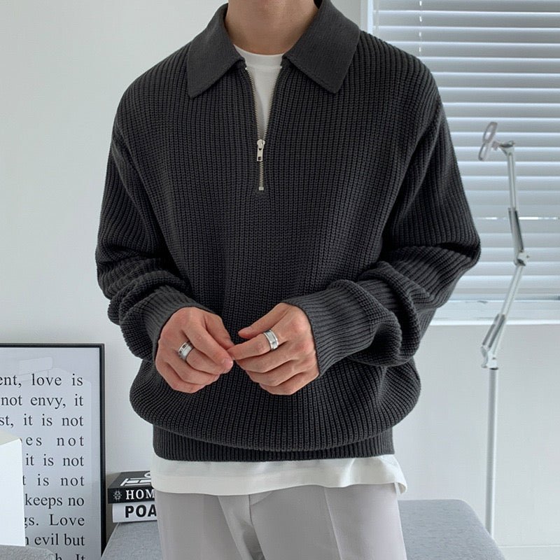 TEXTURED OVERSIZED ZIP-FRONT POLO