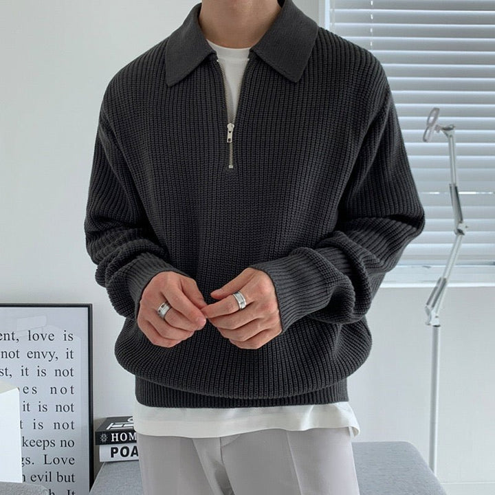 TEXTURED OVERSIZED ZIP-FRONT POLO