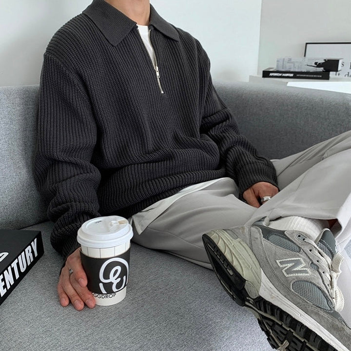 TEXTURED OVERSIZED ZIP-FRONT POLO