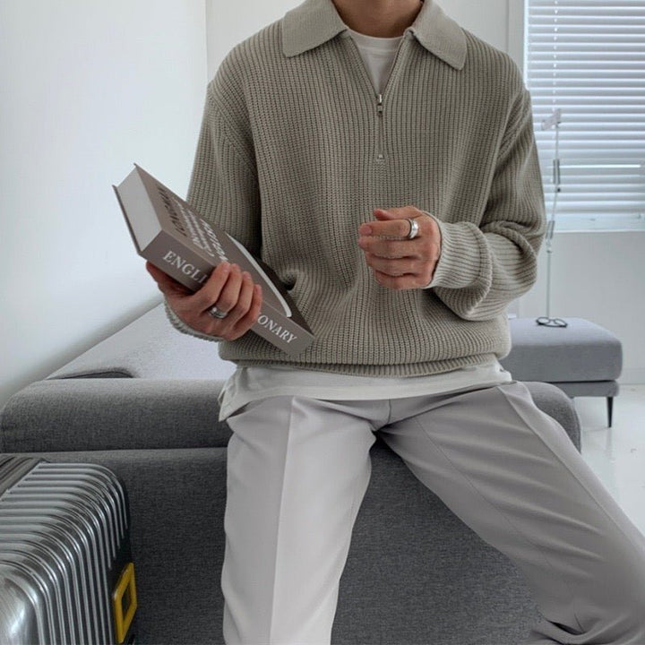 TEXTURED OVERSIZED ZIP-FRONT POLO