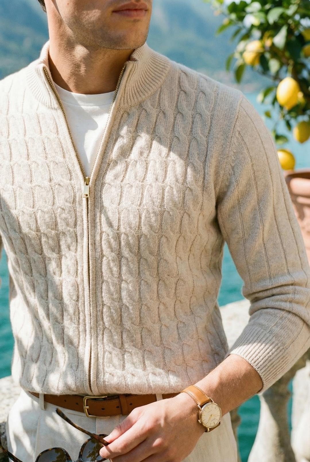 Old Money Slim Fit Long Sleeve Cable Knit Elegant Cardigan