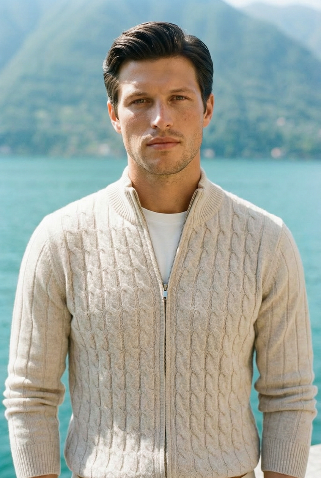 Old Money Slim Fit Long Sleeve Cable Knit Elegant Cardigan