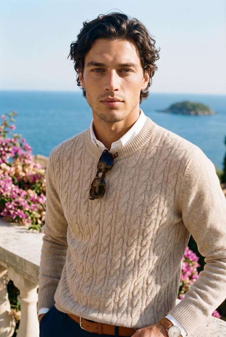 Smart Luxury Crewneck Cashmere Cable Knit Sweater
