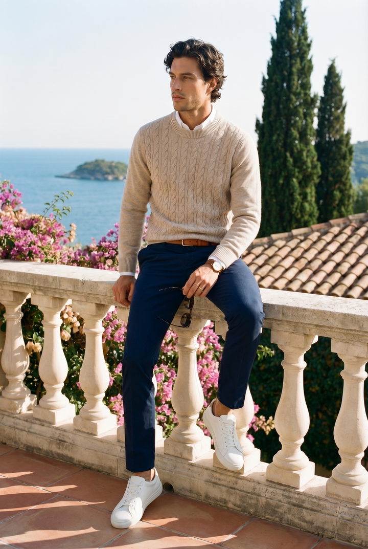 Smart Luxury Crewneck Cashmere Cable Knit Sweater