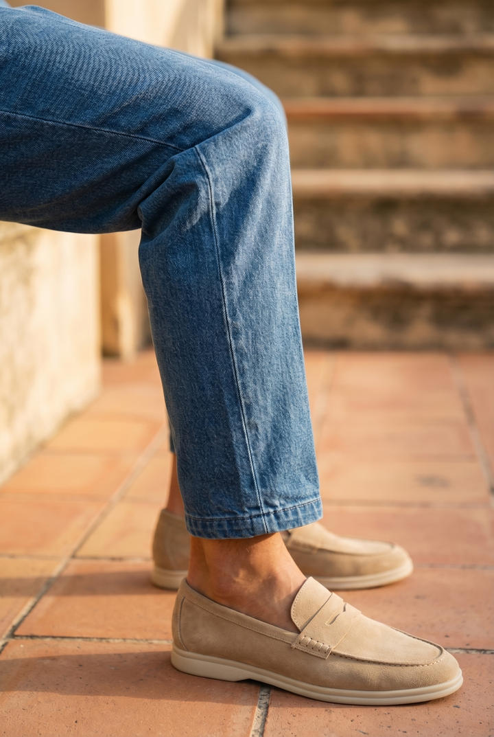 Men High-Waisted Straight Leg Faux Denim Trousers