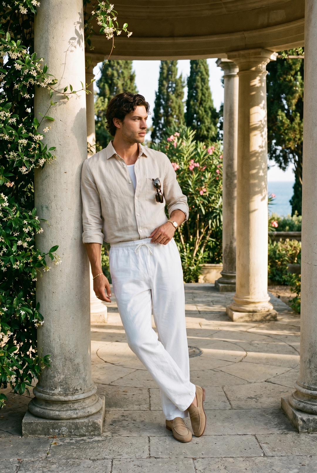 Old Money Cotton & Linen Blend Drawstring Pants