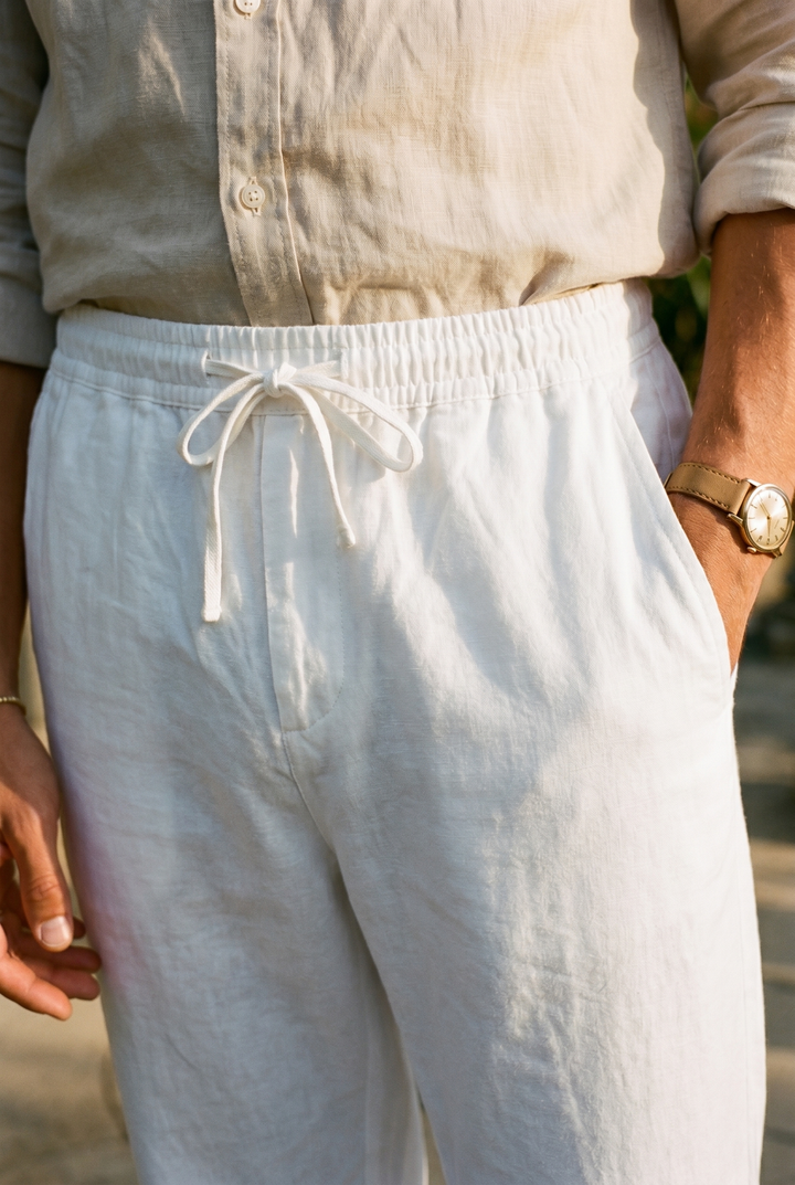 Old Money Cotton & Linen Blend Drawstring Pants