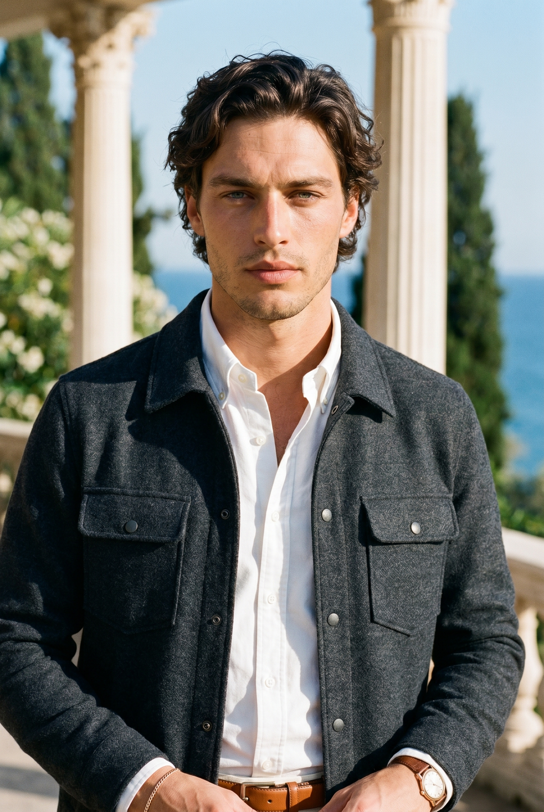 Classic Navy Blue Blend Long Sleeve Pocket Jacket