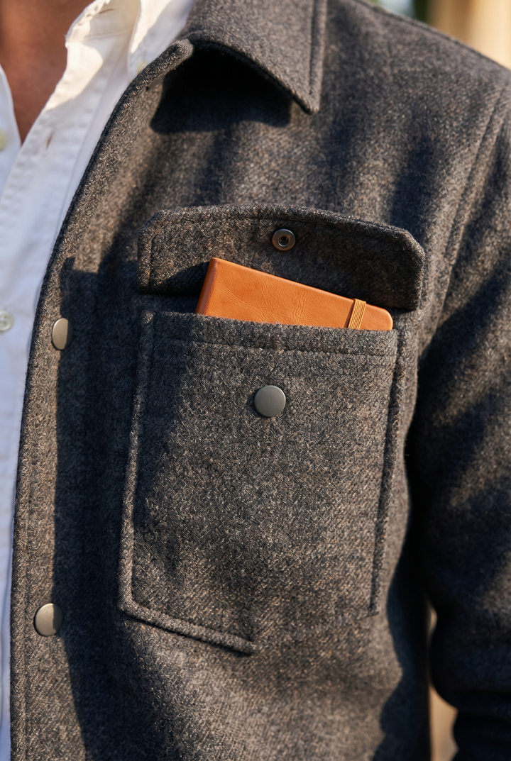 Classic Navy Blue Blend Long Sleeve Pocket Jacket