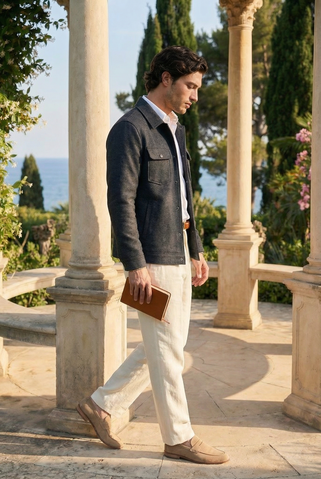 Classic Navy Blue Blend Long Sleeve Pocket Jacket