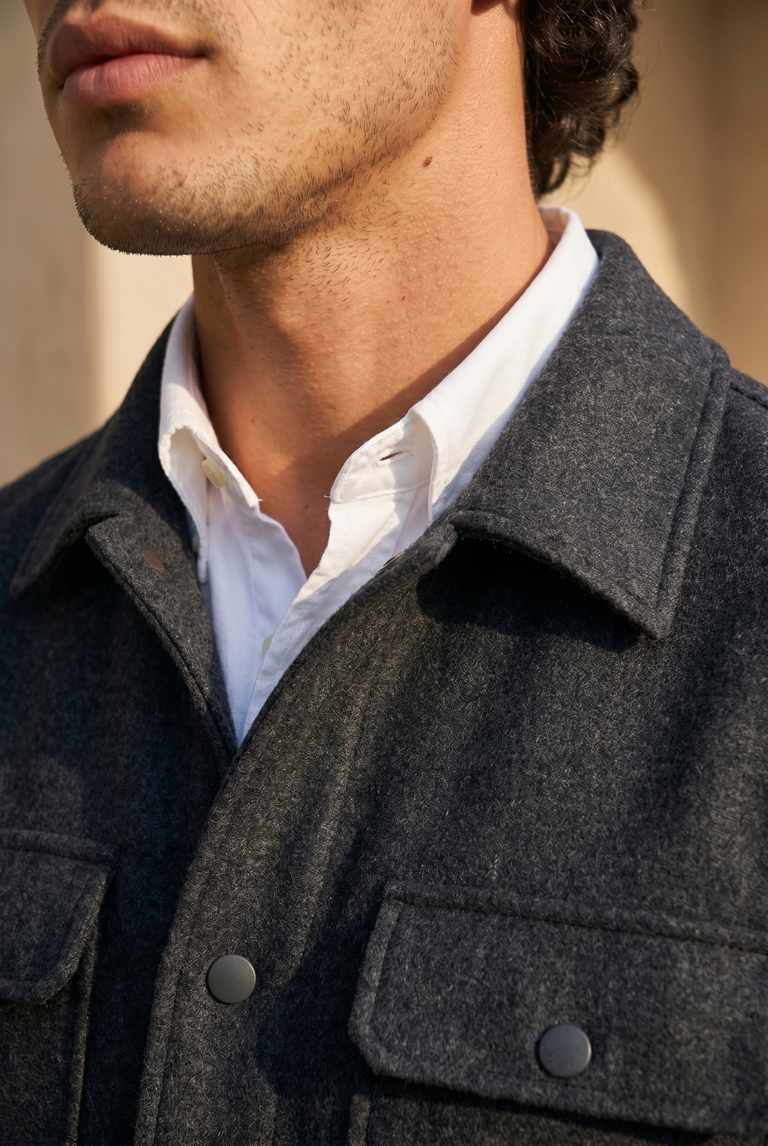 Classic Navy Blue Blend Long Sleeve Pocket Jacket