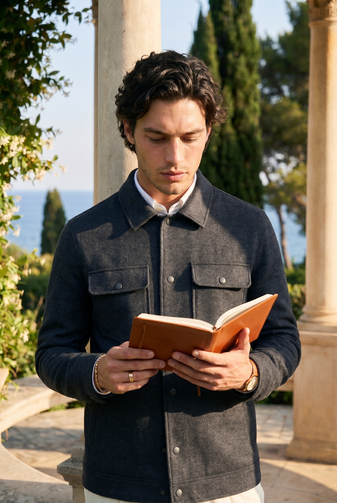 Classic Navy Blue Blend Long Sleeve Pocket Jacket