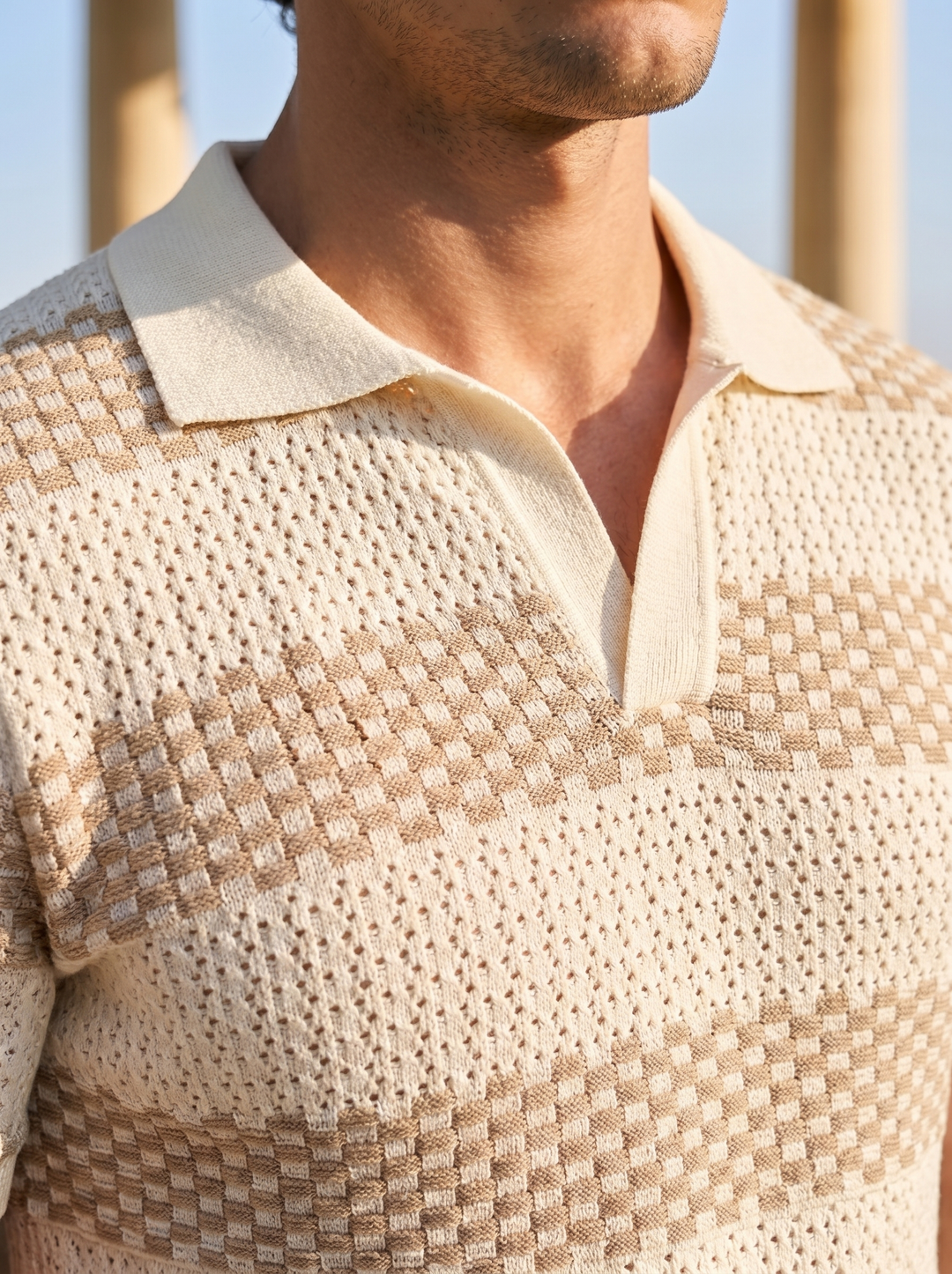 Old Money Striped Waffle-Knit Polo Shirt