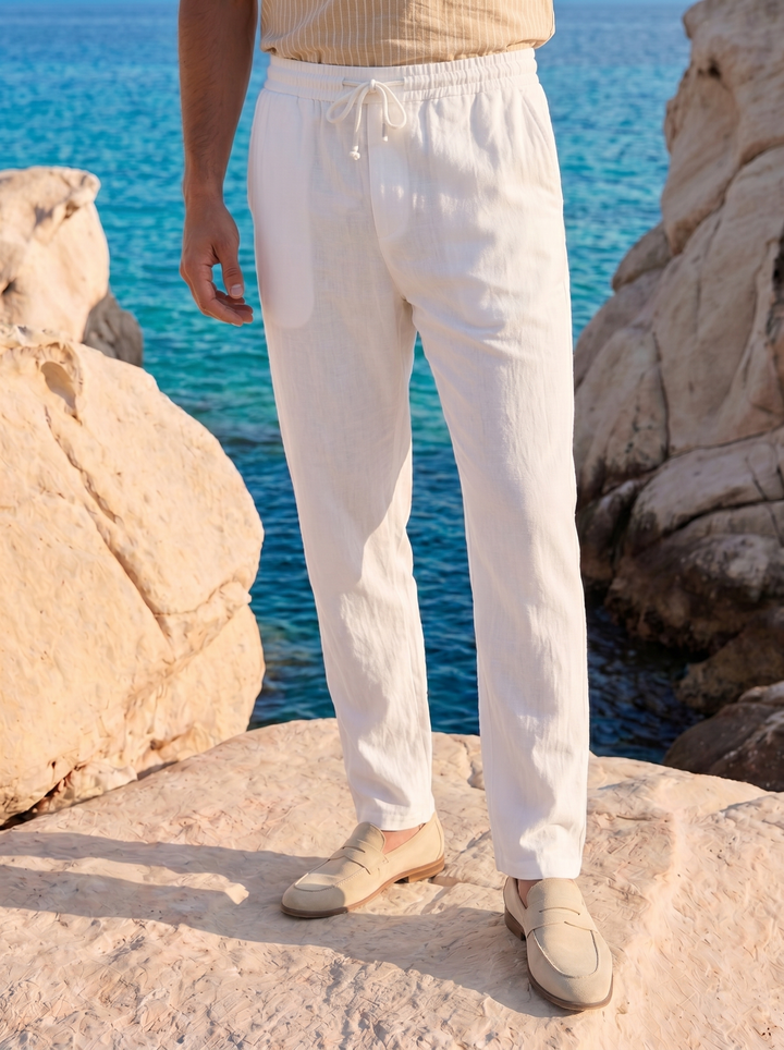 Old Money Linen Drawstring Casual Trousers