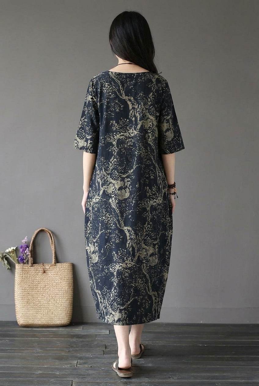 Japanese Porcelain Print Dress