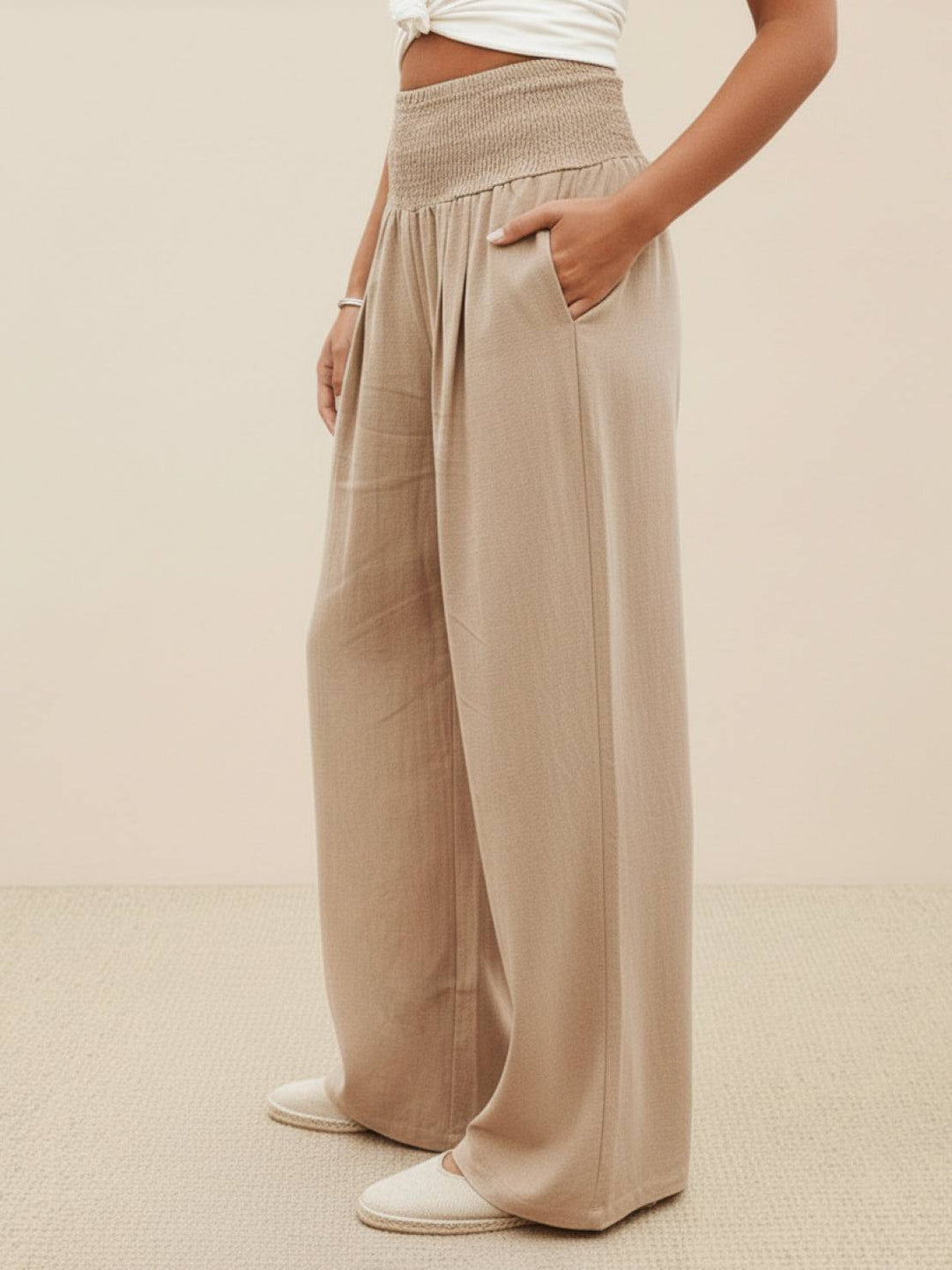 High-Waist Cotton Linen Palazzo Pants khaki image 2 