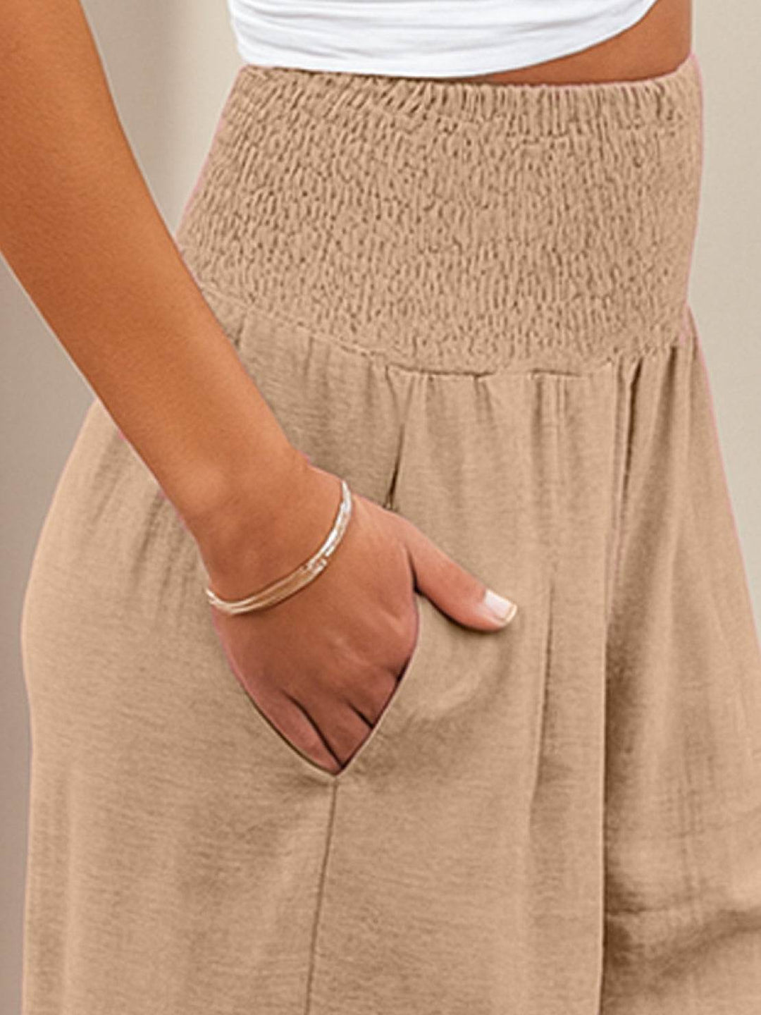 High-Waist Cotton Linen Palazzo Pants khaki image 4 