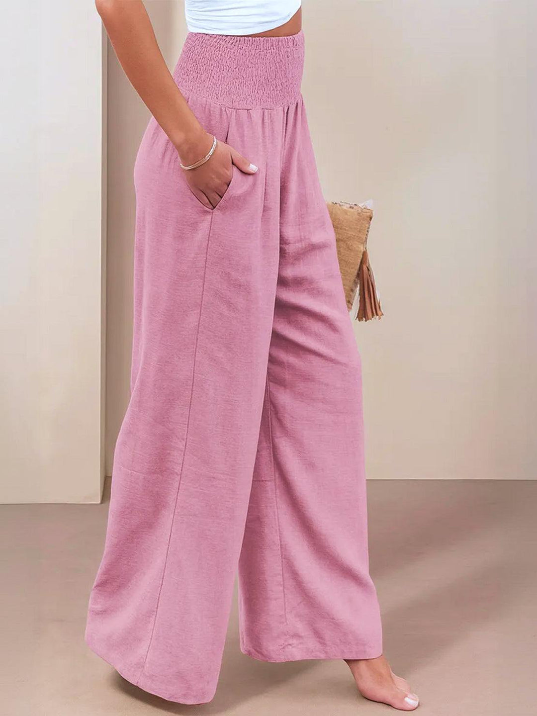 High-Waist Cotton Linen Palazzo Pants lightpink image 2 