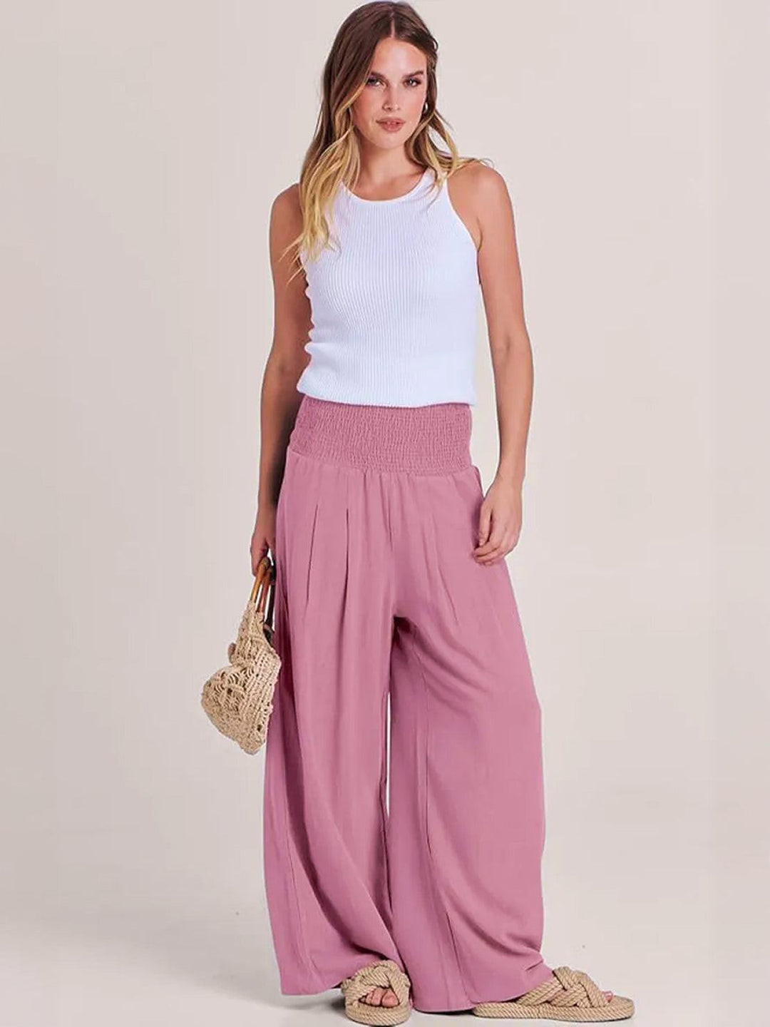 High-Waist Cotton Linen Palazzo Pants lightpink image 3 
