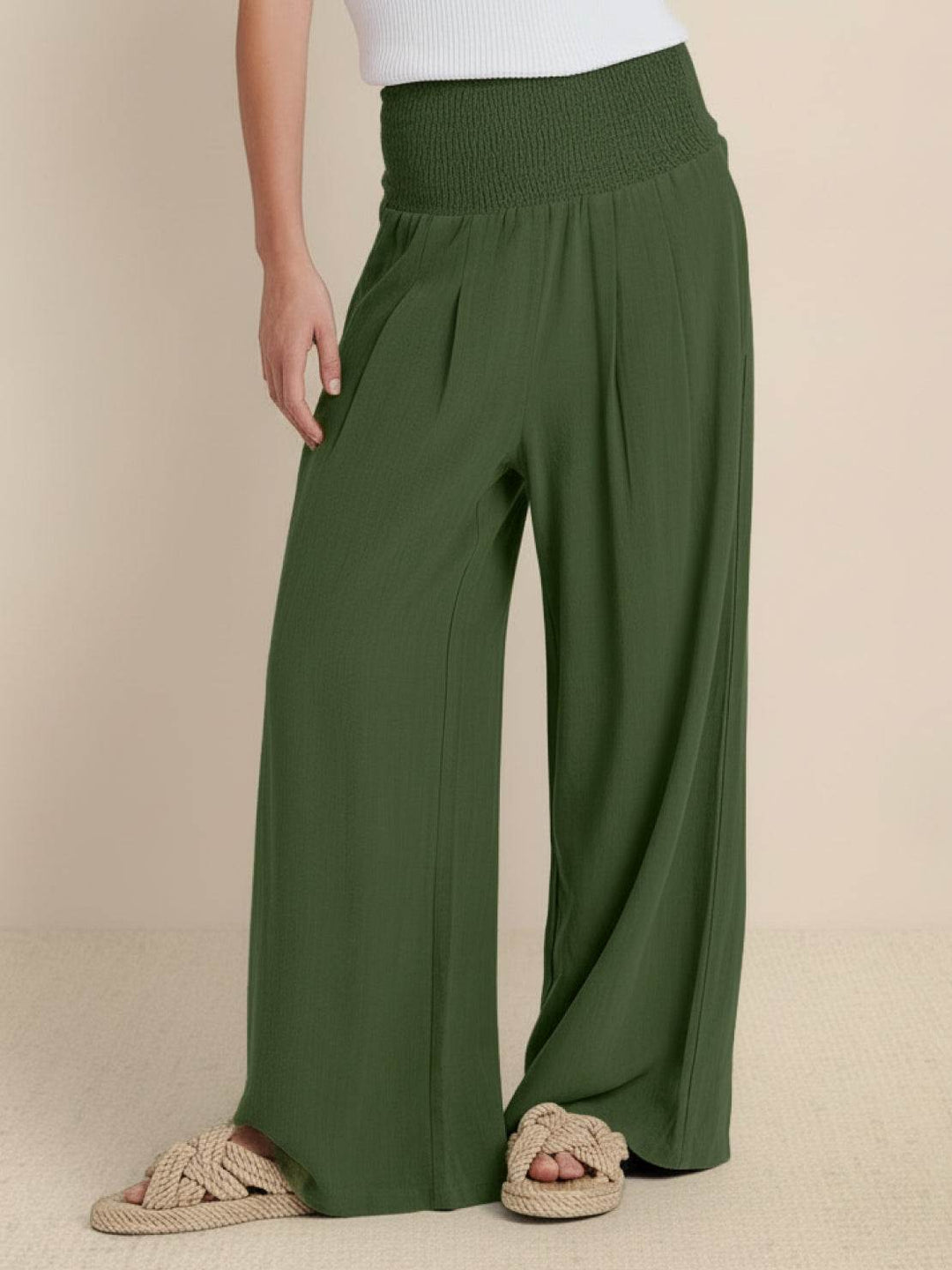 High-Waist Cotton Linen Palazzo Pants army green image 1 