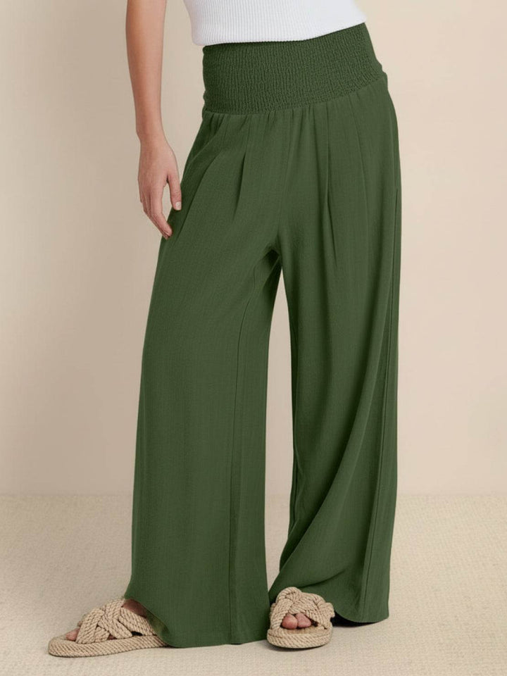 High-Waist Cotton Linen Palazzo Pants army green image 1 