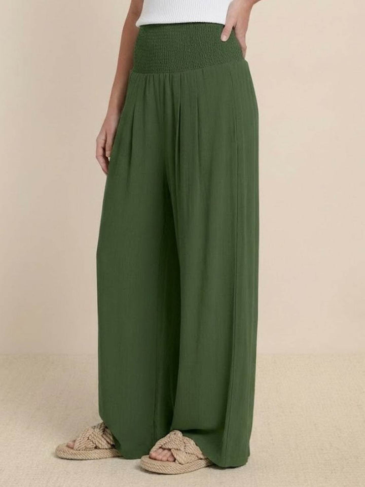 High-Waist Cotton Linen Palazzo Pants army green image 2 