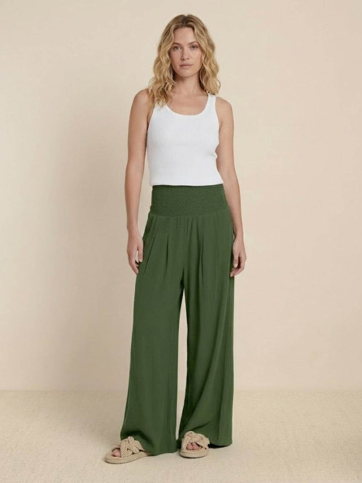 High-Waist Cotton Linen Palazzo Pants army green image 3 