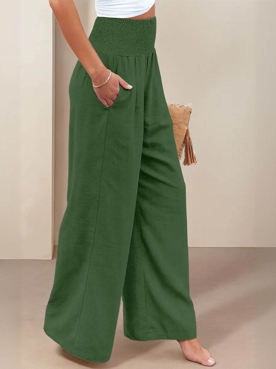 High-Waist Cotton Linen Palazzo Pants army green image 4 