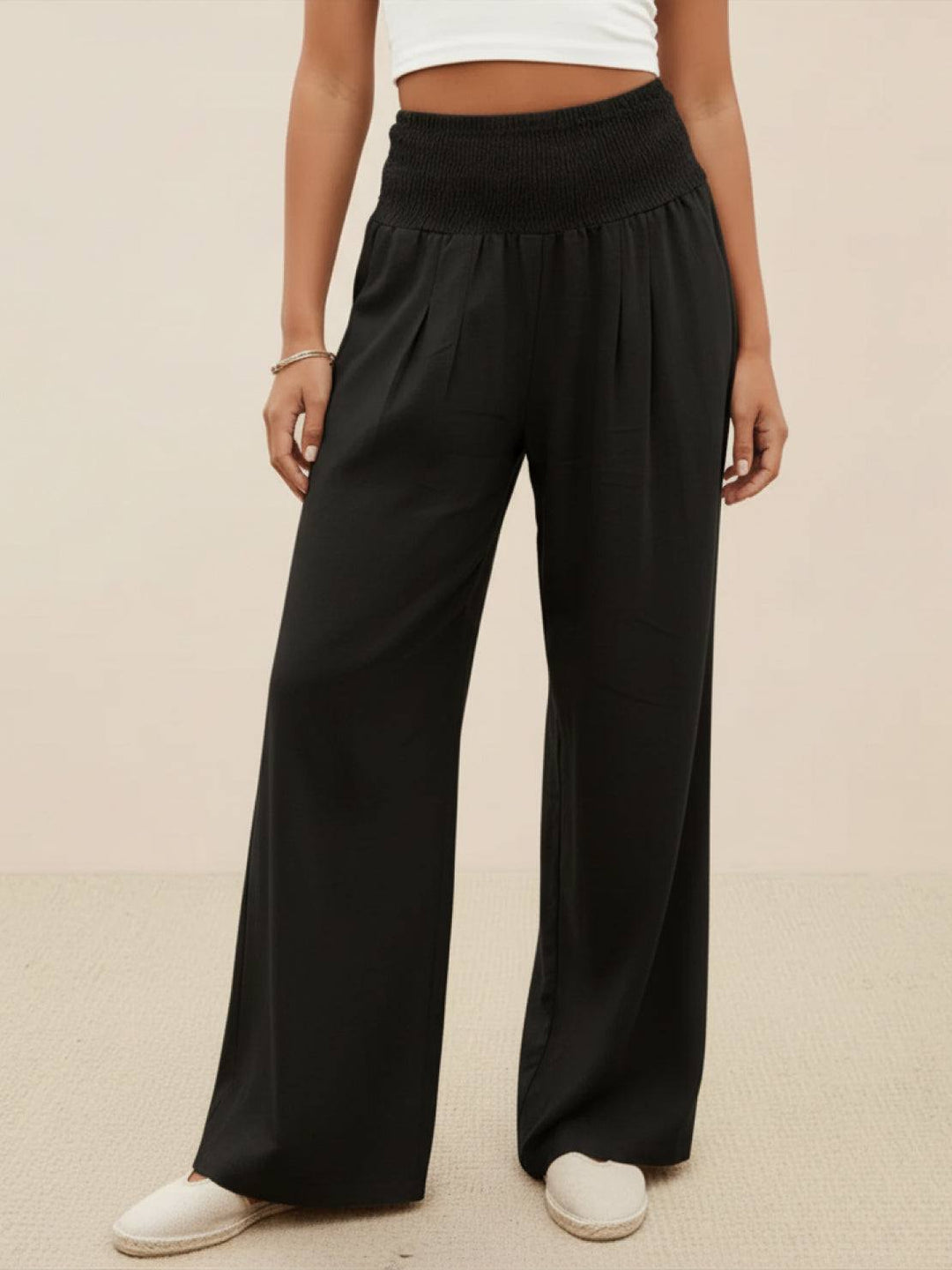 High-Waist Cotton Linen Palazzo Pants black image 1 