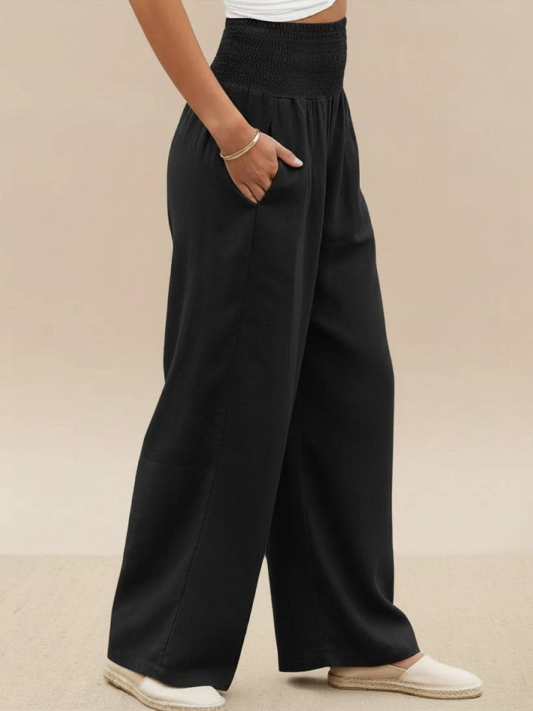 High-Waist Cotton Linen Palazzo Pants black image 2 