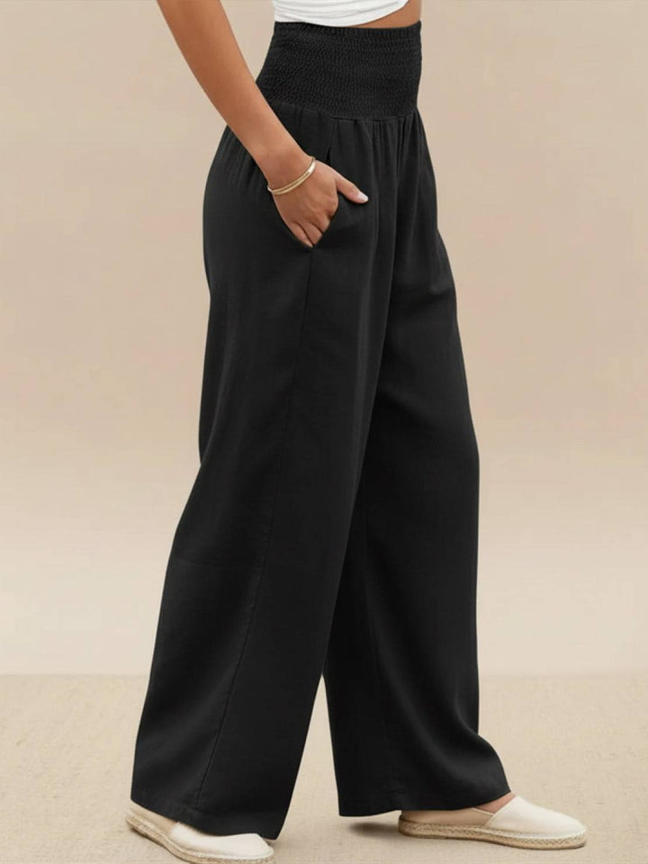 High-Waist Cotton Linen Palazzo Pants black image 2 