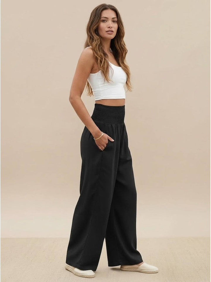 High-Waist Cotton Linen Palazzo Pants black image 3 